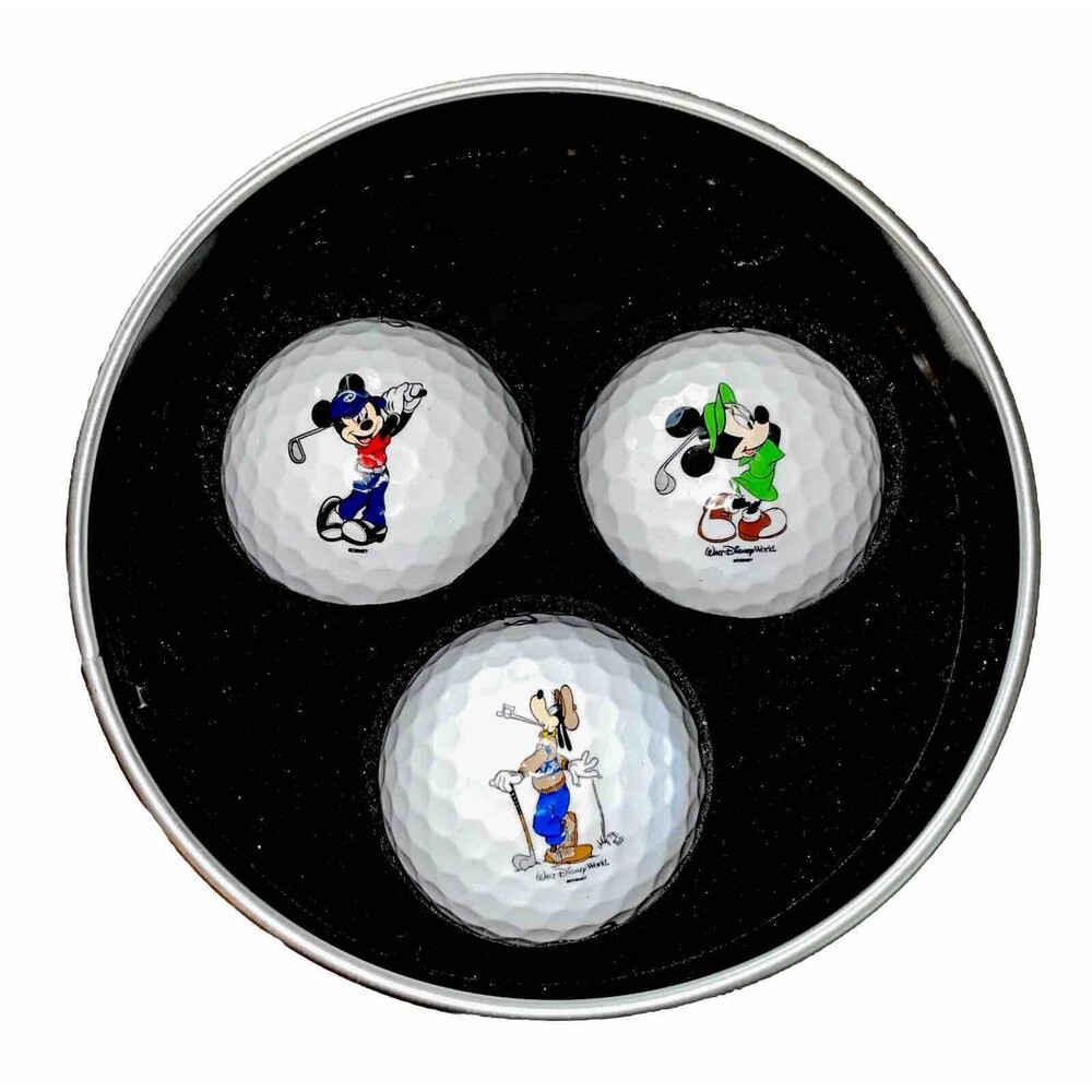 3 Disney - Mickey Mouse Minnie Mouse Goofy Golf Balls Galloway Brand New In Tin
